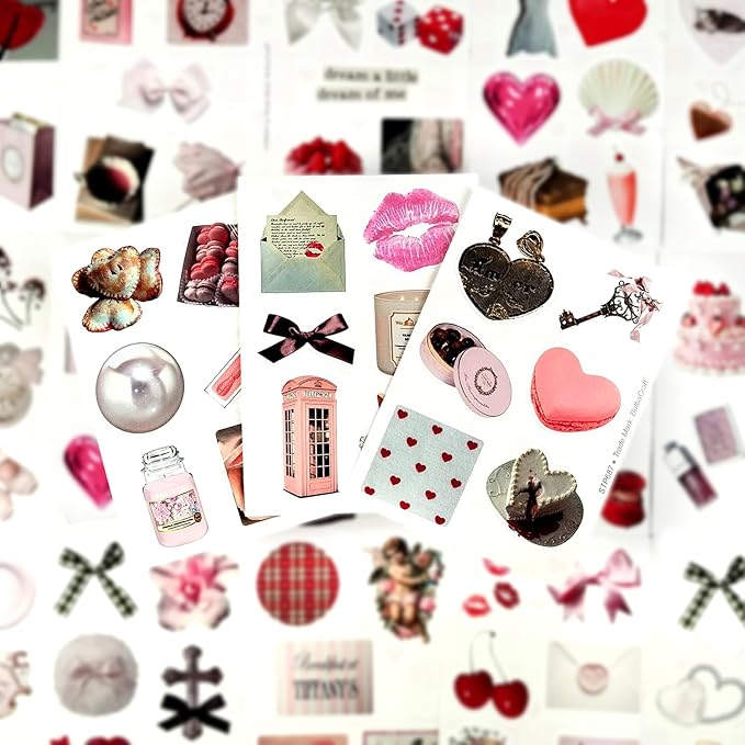 BulbaCraft 100Pcs Coquette Stickers - Coquette Aesthetic, Small Waterproof Pink Sticker Sheets for Phone Cases, Gifts for Women & Men