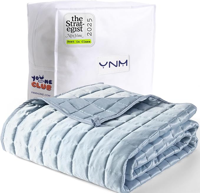 YnM Cooling Weighted Blanket for Adults, 25lbs Heavy Bed Throw Comforter with 100% PE Fabric, Ideal for Hot Sleepers or Summer Days(60x80 Inches for Queen/King Bed, 25 Pounds, Blue)