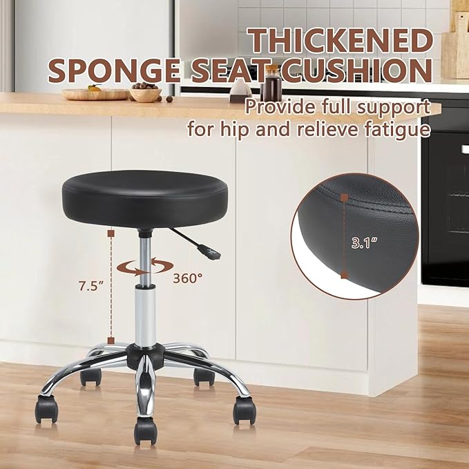 Set of 4 Round Rolling Stool Swivel with Wheels Adjustable Height Heavy Duty Wide Seat Drafting Stool Chair for Office Salon Massage Spa Medical Tattoo Beauty 4 Pack