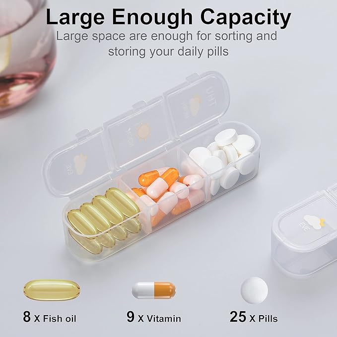 Pill Organizer 3 Times A Day, 7 Day Pill Box Case - Acedada Weekly Travel Pill Container 3X A Day, Large Medicine Dispenser Vitamins Case Supplements Holder Organizer, White