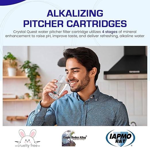 Crystal Quest Alkalizing Water Filter Pitcher Cartridge - Advanced Filtration for Clean, Healthy Water, Enhances Mineralization, Long-Lasting Design, Easy Installation - 1,000 Gallons [Pack of 2]