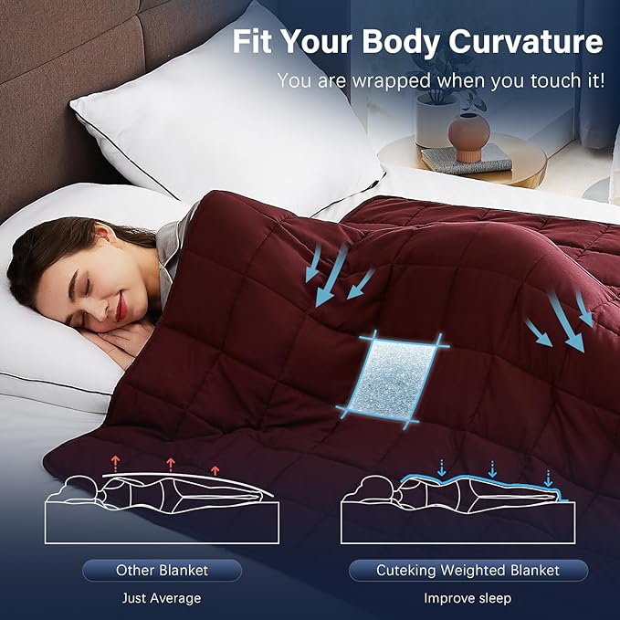 CuteKing Weighted Blanket for Adults: Weighted Blanket with Premium Glass Beads - Breathable Heavy Blanket for Comfort Sleep - Thick Blanket for Adult All Season (20lbs, 60"x80", Claret Red)