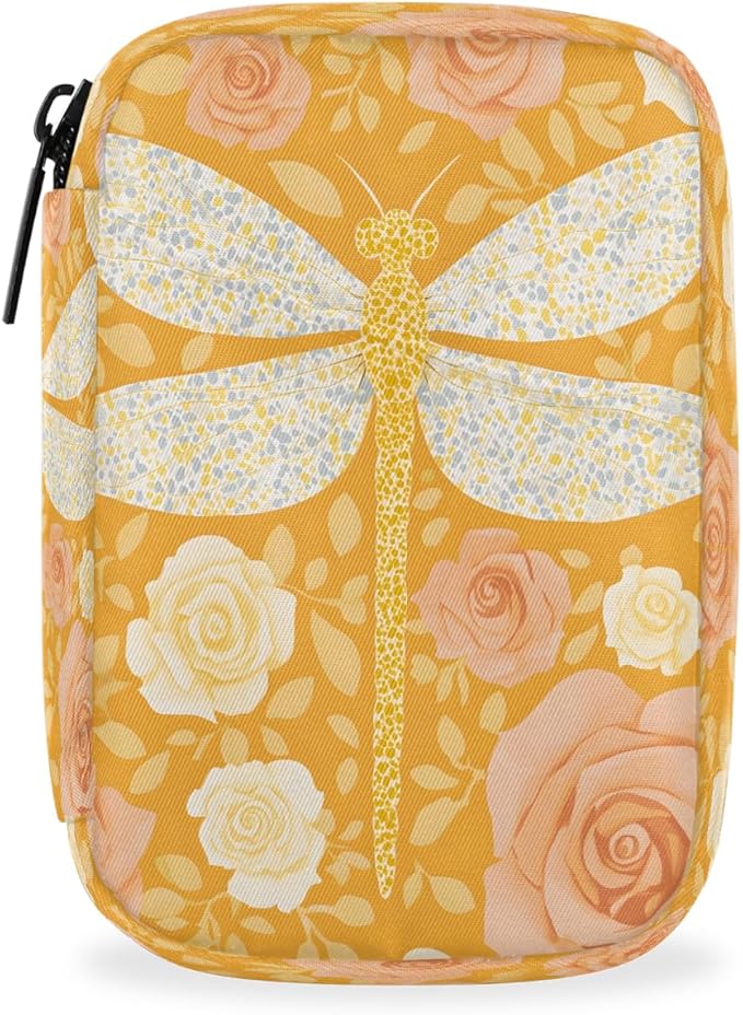 Dragonfly Flower Rose Pill Case Everyday Travel, 7 Day Weekly Medicine Pill Box Compact Portable Pills Bottle Organizer with Zipper for Daily Vitamin Medicine Holder Bottle Organizers Bag