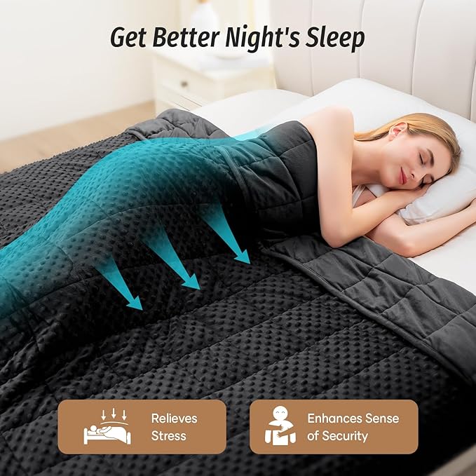 Wemore Minky Dot Weighted Blanket for Adults Twin Size 20 lb, Soft Heavy Blanket for Stress Relief and Sleep Promotion, Breathable Blanket for All-Season with Glass Beads, Black 60 x 80 inches