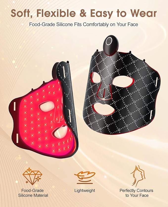 Red Light Therapy Mask for Face, LED Face Mask with 7 Colors Modes, Rechargeable Beauty Device with Eye Shields, Adjustable Straps & Timer for Home Travel Skincare