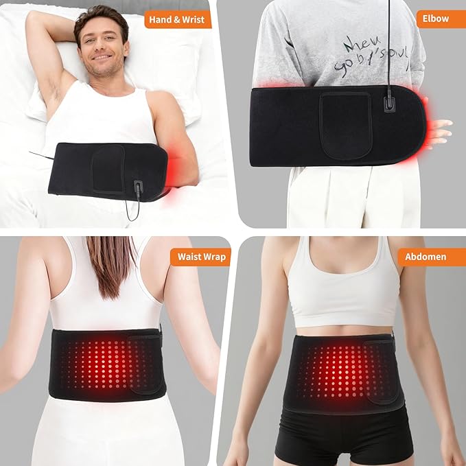 Red Light Therapy for Hands & Wrists, 360° Dual-Sided 150 LEDs Heated Gloves with Auto-Off Timer, Near Infrared Belt for Body, Waist, Finger, Palm, Elbow & Joint, 660nm & 850nm