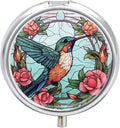 Transparent 3-Compartment Medicine Pill Case, Portable Round Pill Box for Pocket or Purse, Decorative Metal Medicine Vitamin Organizer. (Birds and Flowers)