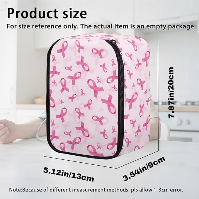 Breast Cancer Awareness Ribbon Blood Pressure Monitor Case Travel Portable Carrying Case for Blood Pressure Monitor with Zipper and Mesh Pockets