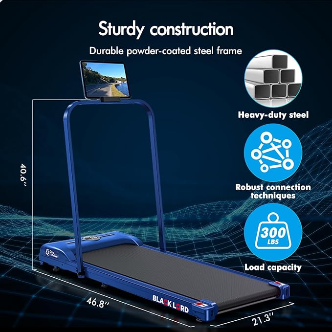 BLACK LORD Walking Pad with Handle Bar, 2.7 HP Quiet Foldable Under Desk Treadmill with Bluetooth Speaker, Portable Running Treadmills for Home, LED Display, App/Remote Control, 330 lbs Capacity