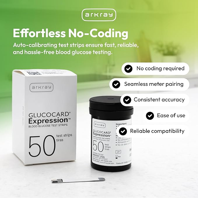 ARKRAY GLUCOCARD Expression Blood Glucose Test Strips - No Coding, 0.8 Microliter & Fast 6-Second Results - Compatible with GLUCOCARD Expression Blood Glucose Meter - 200 Count (4 Packs of 50)