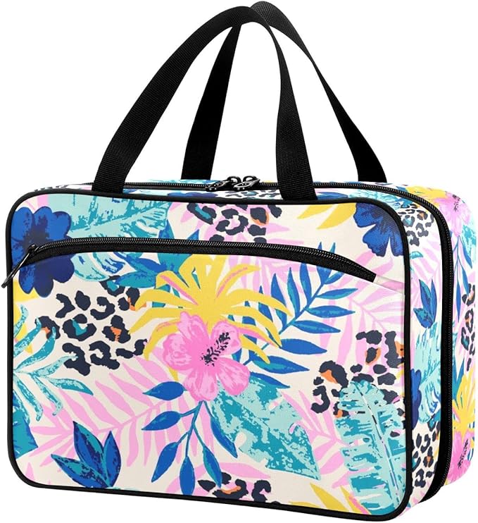 Naanle Pill Organizer Bag Travel Pill Bottle Medicine Organizer Home Storage Medication Bag for Vitamin Supplements, Leopard Spots Palm Leaves Empty First Aid Bag for Car Camping, 1.0 Count