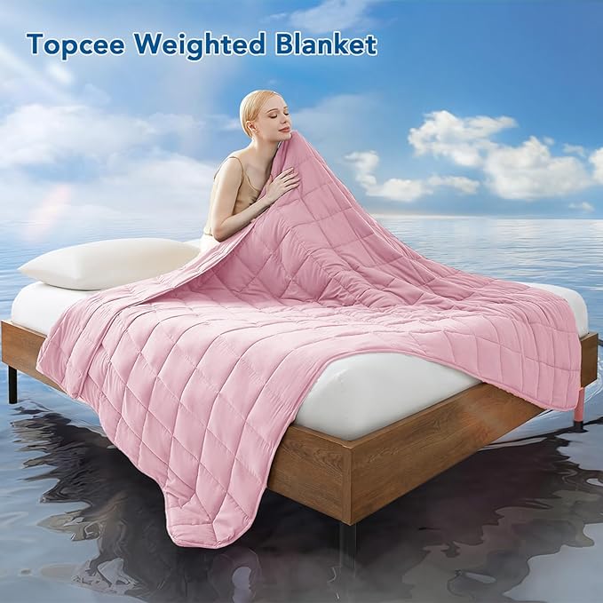 Topcee Weighted Blanket for Adults (25 lbs, 60" x 80") Queen Size Soft Cooling Heavy Blanket Sleeping, Apply to 240-260 lbs Body, Thick Breathable Blanket with Glass Bead, Easy Care