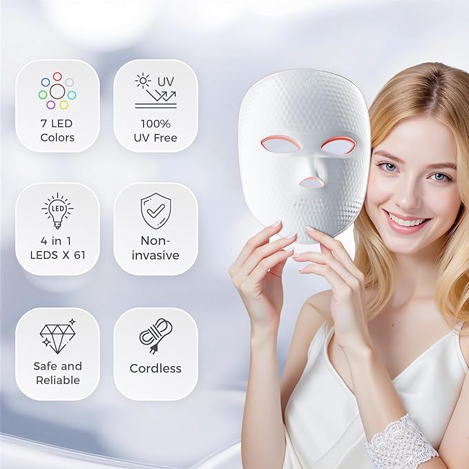 Red Light Therapy for Face Cordless LED Face Mask Light Therapy,USB Rechargeable,Red Mask for Home Working Travel Yoga Sleep LED Silicone mask