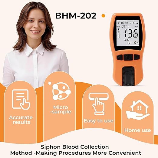 Personal Hemoglobin Monitoring System for Home Use - 5s Instant Read Wellness Tracker with 1000 Memory Storage - Requires Only 5µL Tiny Sample - Daily Wellness Management