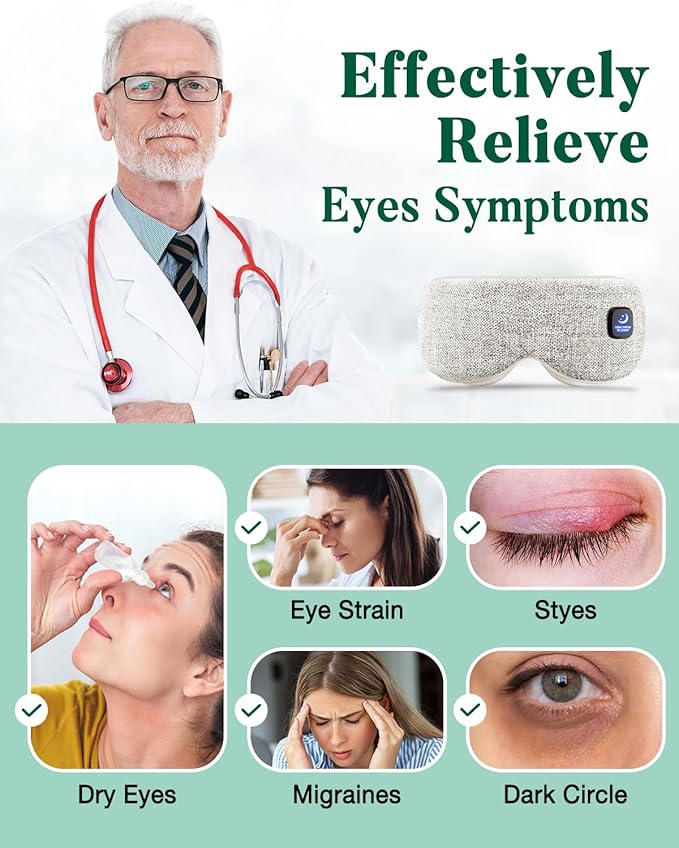 Heated Eye Mask for Dry Eyes, FSA Eligible HSA, Cordless Warm Compress for Eyes, Light Blocking Eye Heating Pad, Styes, Sleep, Cover Washable, Rechargeable, Light Gray