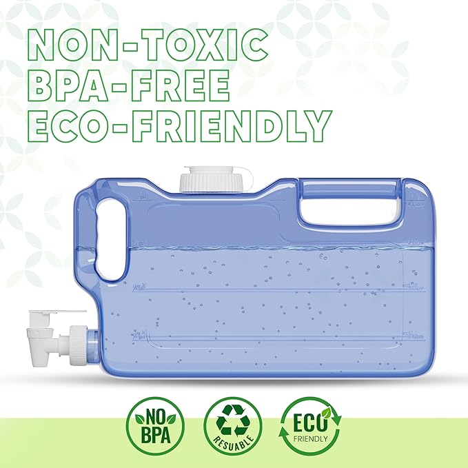 Refrigerator Water Dispenser 1.1 Gallon Bottle with 2 Spigots - BPA Free Plastic Slim Water Jug with Spout Leak Proof | Refillable Fridge Water Container, Convenient Handles