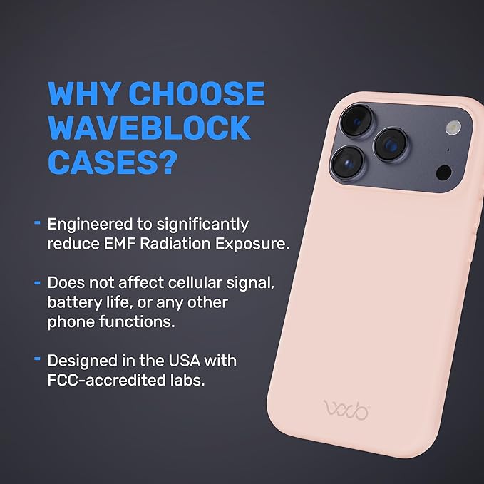 WAVEBLOCK EMF Protection Silicone iPhone Case Compatible with iPhone 17 Pro, Radiation Blocker, 5G Shield Reduction, Lightweight, USA Patented and Tested in FCC Lab, Pink