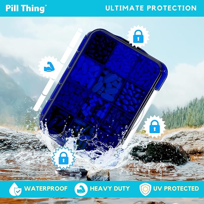 2-Pack Pill Organizer Set – Cobalt Blue | Extra-Large 20-Compartment & Customizable 12-Compartment Pill Cases | Waterproof, UV Protection, Travel Pill Box (Blue Combo Pack - 20 & 12)