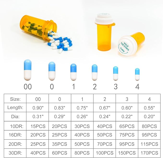 Prescription Reversible Thumb Tab Vials,Pill Bottles with Child Resistant Cap,Empty Medicine Bottles with Caps,Medicine Container for Personal Medication & Pharmacy.(20dram,12pcs)