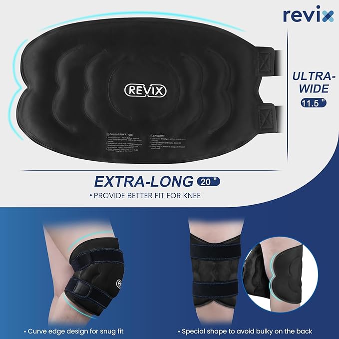 REVIX 20" XXXL Large Gel Ice Pack for Knee, Knee Ice Pack Wrap Around Entire Knee for Post-Workout Recovery, Ease Knee Discomfort and Fatigue, Promote Flexibility and Mobility, 2 Packs