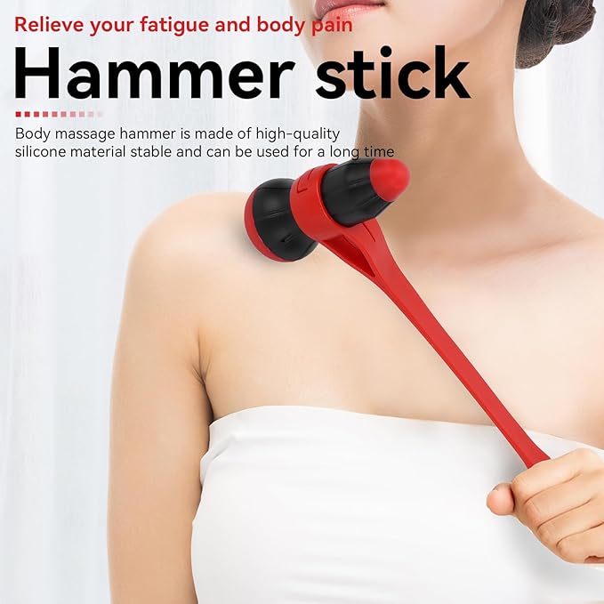 Agatige Body Massage Hammer, Multifunctional Silicone Elastically Bendable Body Acupoints Massager Massor Handheld Plastic Massor Relaxing Tool for Relieve Body Stress(Red + Black)