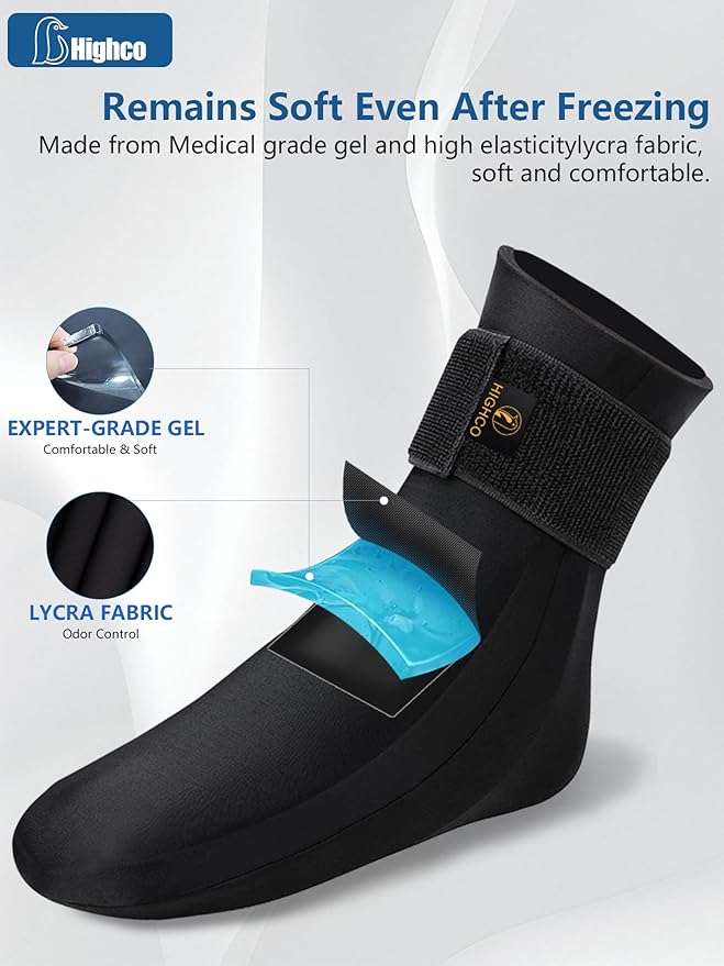 highco Ankle Ice Pack Wrap for Swelling and Injuries Recovery,Reusable Gel Ice Pack for Foot and Ankle,Ice Cold Compression Sock for Foot Heel Wrap,Tendonitis,Plantar Fasciitis,Swelling,Sprained,Black