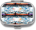 Square Pill Box Monorail Train Pill Case 2 Compartment Medicine Pill Organizer for Purse & Pocket Portable Travel Pillbox Medicine Vitamin Cod Liver Oil Storage Box Organizer
