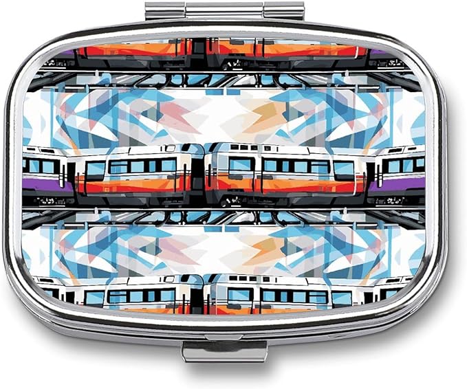 Square Pill Box Monorail Train Pill Case 2 Compartment Medicine Pill Organizer for Purse & Pocket Portable Travel Pillbox Medicine Vitamin Cod Liver Oil Storage Box Organizer