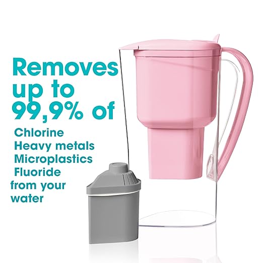 Alkanatur Alkaline Hydrogen Water Filter Pitcher - Removes Fluoride, Chlorine, Microplastics, PFAs, Lead - Activated Coconut Carbon + Clinoptilolite Zeolite, Ionizer, pH 9.5, Adds Magnesium