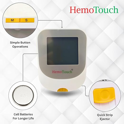 Blood Sugar Test Kit Includes Hemotouch Blood Glucose Meter, 1 Lancing Device, 10 Lancets, & 10 Test Strips, Diabetes Testing Kit for Blood Glucose Monitoring with strips Ejector.
