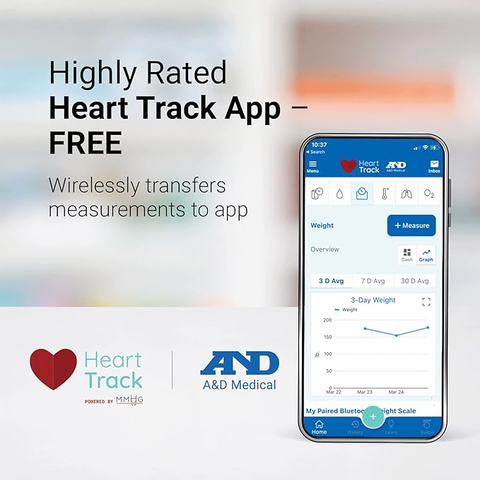 A&D Medical Digital Body Weight Scale - UC-352BLE - Bluetooth Bathroom Weight Machine, Syncs with A&D Heart Track App - 450lb (200kg) - Batteries Included, Black