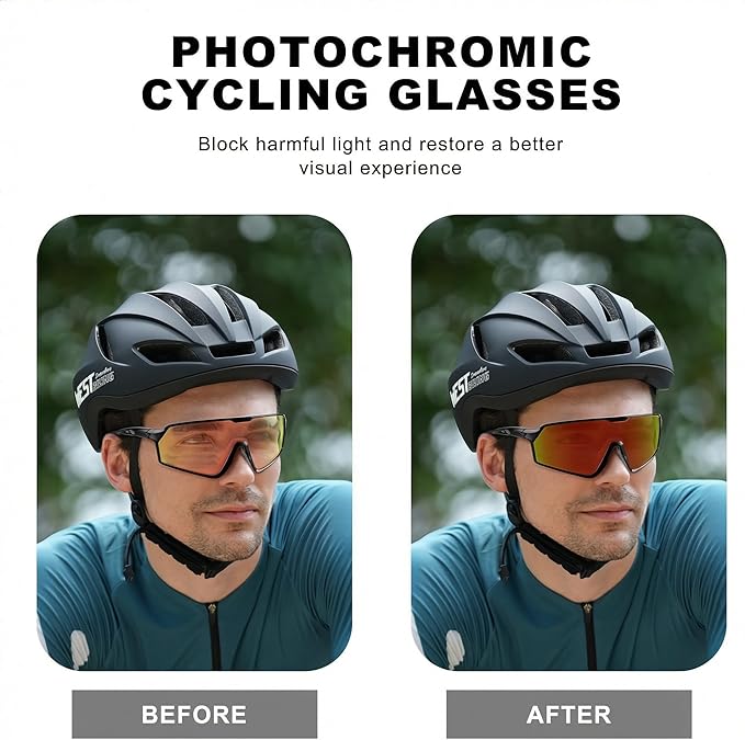 BangLong Photochromic Cycling glasses for Men Women, Clear Running MTB Sunglasses UV Protection