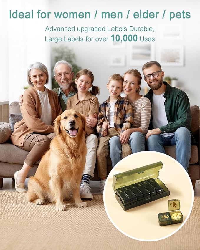 Weekly Pill Organizer 2 Times a Day (AM/PM), Large Capacity 7 Day Medication Organizer, BPA-Free Green Pill Box for Vitamins, Fish Oil & Supplements
