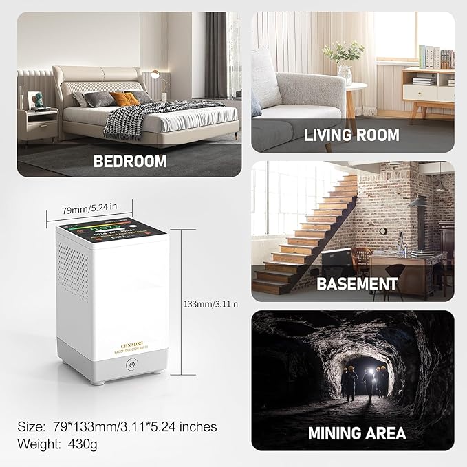 Radon Detector for Home Radon Testing | 20 Year Sensor Life | Large Sensitive Sensor