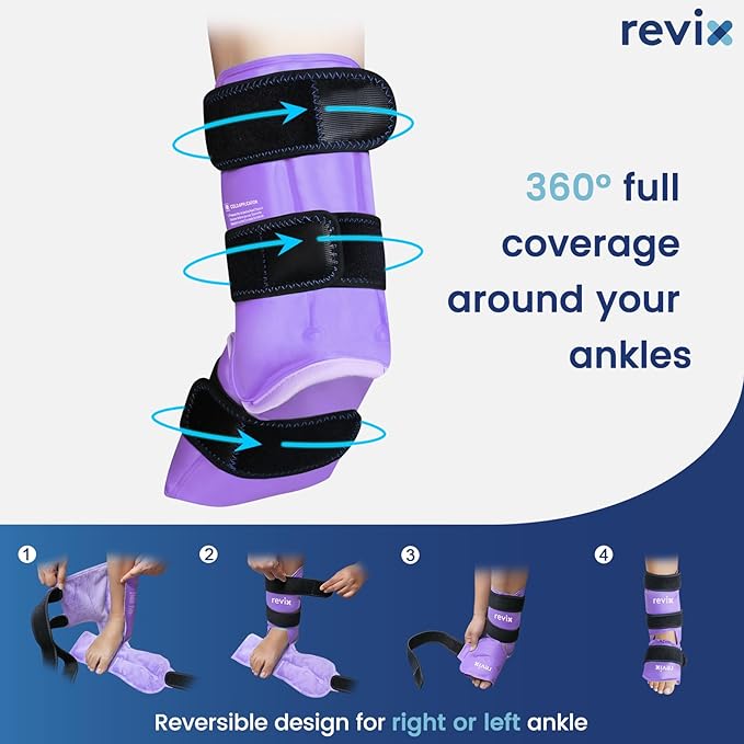 REVIX Ankle Ice Pack Wrap Reusable Gel Foot Cold Pack for Post-Workout Recovery, Gel Ice Wrap for Plantar Relaxation, Promoting Ankle Flexibility, Purple