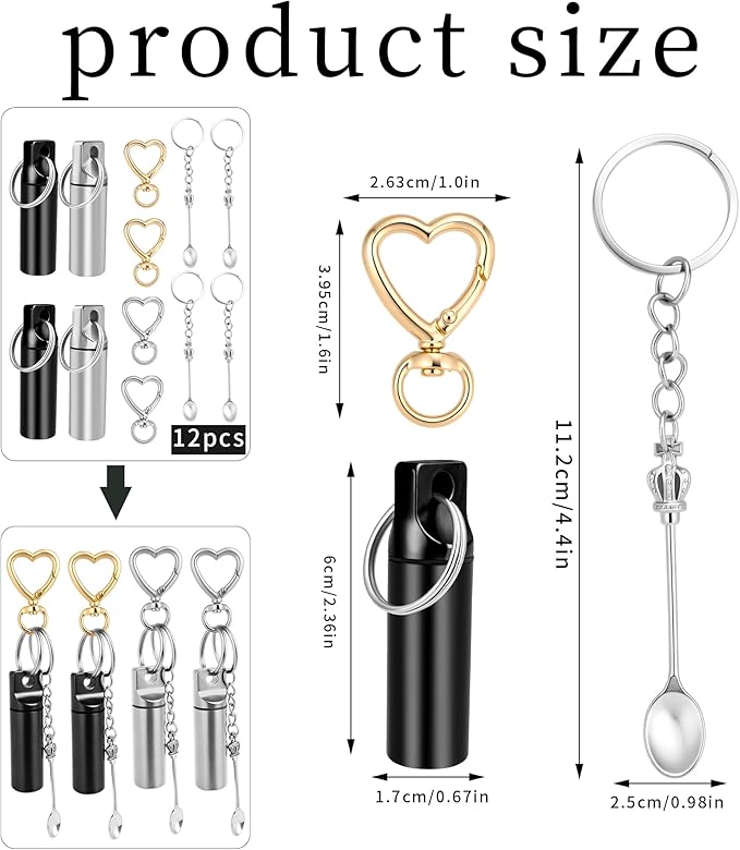 12pc Compact Keychain Pill Box, Mini Aluminum Alloy Medicine Keychain Organizer & Pill Container, Waterproof Small Pill Case for Travel, Camping, Outdoor (Black & White)