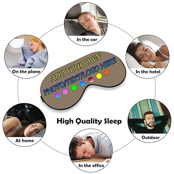 Personalized Eye Mask, Custom Eyeshade Blindfold Add Your Design Image Text Customized Eye Cover with Adjustable Strap for Sleeping Travel Work Naps Blocks Light, Khaki