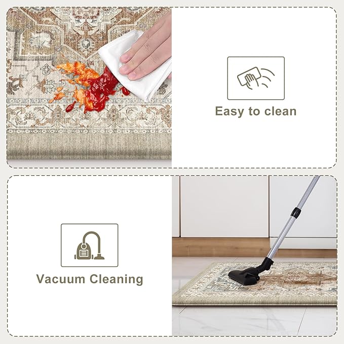 Kitchen Mats Cushioned Anti Fatigue Mats for Kitchen Floor, Non-Skid Waterproof Kitchen Rugs Padded Comfort Standing Desk Mat for Home Office Laundry Sink(Tan & Grey)