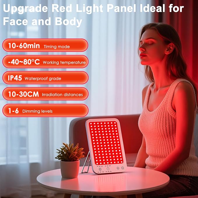 Red Light Therapy for Face and Body, Dual 660nm & 850nm Near Infrared Red Light Therapy Panel with Adjustable Stand and Timer, 3 Modes and 6 Brightness Levels,Ideal Gift for Family & Friends (white)