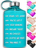 NatureWorks HydroMATE 1/2 Gallon Water Bottle with Times to Drink BPA Free Leak Proof Reusable Jug with Handle 64 oz (Light Blue)