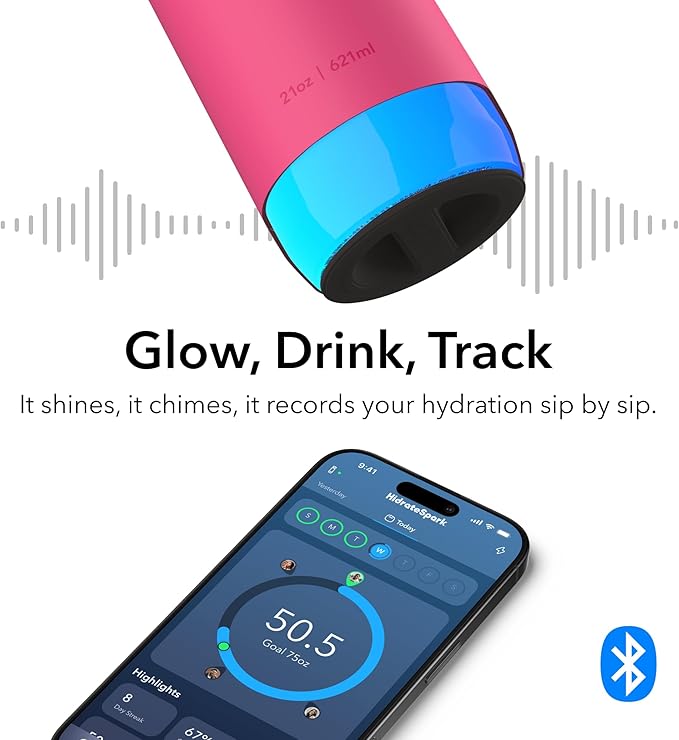 HidrateSpark PRO 2 21oz Bundle – Smart Hydration Bottle with Clinically Accurate Water Tracking & Extended Batter Life - Syncs with Apple Health, Fitbit, Smart Rings & Watches - Flamingo