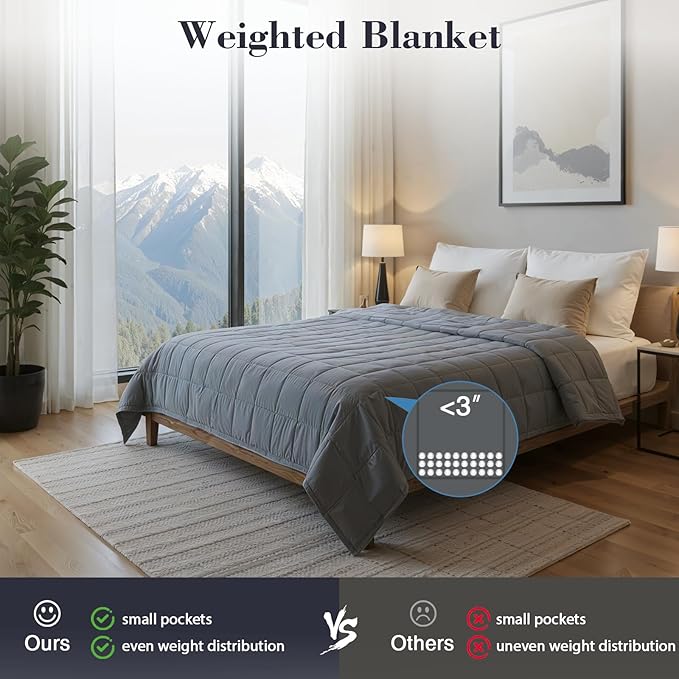 Weighted Blanket for Adults (10 lbs, 48"x 72") Twin Size Heavy Blanket, Breathable Cotton with Natural Glass Beads, Machine Washable