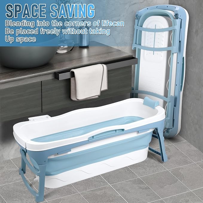 Large Size Foldable Portable Bathtub for Adults, 56 Inch Freestanding Surround Collapsible Bathtub, Soaking Tub, Portable Bath Tub for Family Sweat Steaming, Hot Bath, Ice Bath Tub