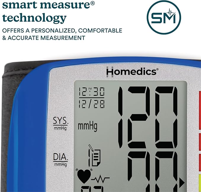 HoMedics Blood Pressure Monitor, Automatic Wrist Blood Pressure Machine with Easy One-Touch Operation, Stores up to 30 Readings for 2 Users, Attached Blood Pressure Cuff and Storage Case Included