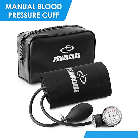 PrimaCare Medical DS-9197-BK Professional Classic Series Manual Adult Size Blood Pressure Kit, Emergency Bp kit with Stethoscope and Portable Leatherette Case, Nylon Cuff, Black