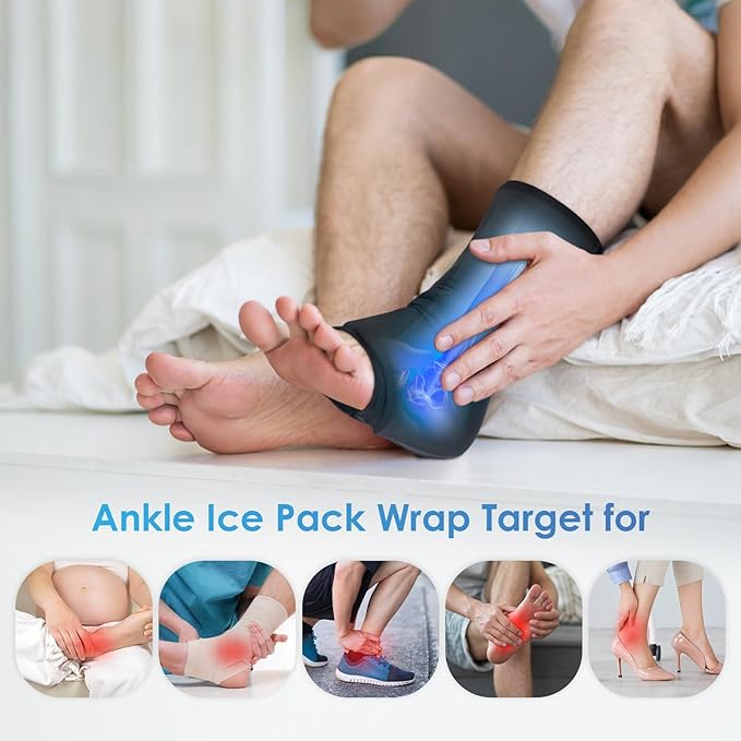 Comfitech Ankle Ice Pack Wrap Sleeve with Large Opening, Reusable Gel Cold Pad for Foot and Heel, X-Large