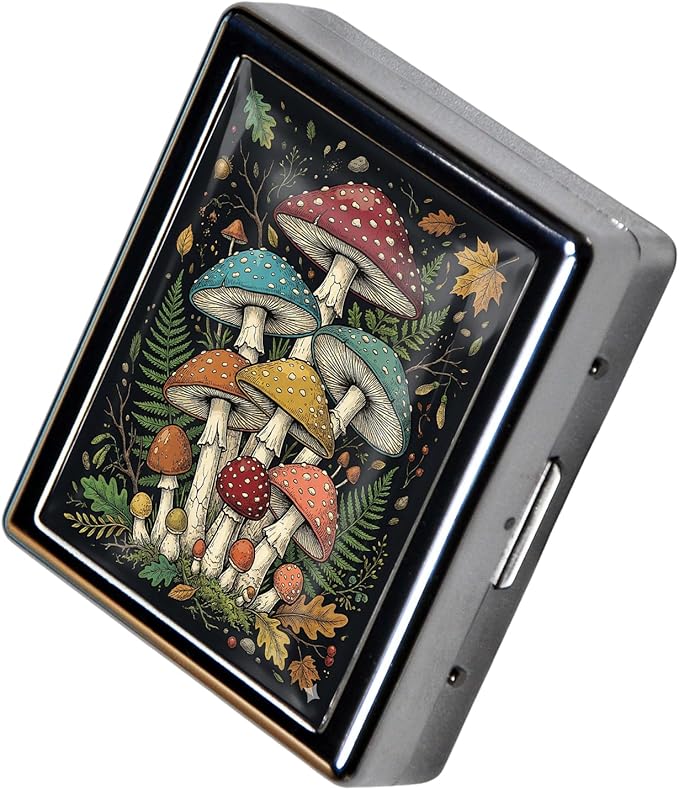 Metal 7 Day Pill Organizer, Weekly Pill Case with 8 Compartments, Travel Pill Box for Purse & Pocket, Small Medicine & Vitamin Organizer with PP Dividers (Mushroom Forest)