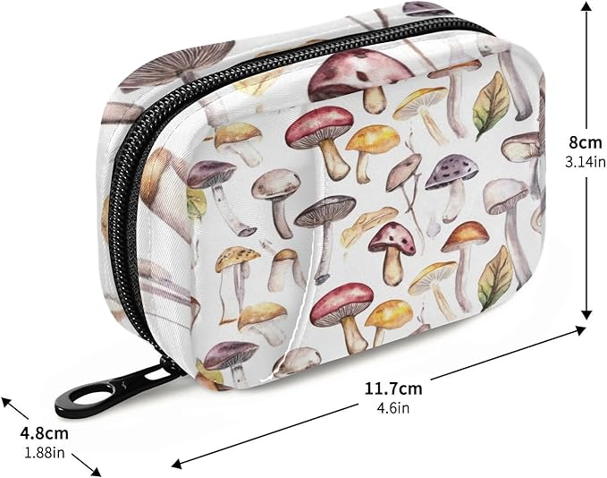Travel Pill Case Mushrooms Pattern Weekly Small Pill Box 7 Day Pill Box Pill Organizer Bag