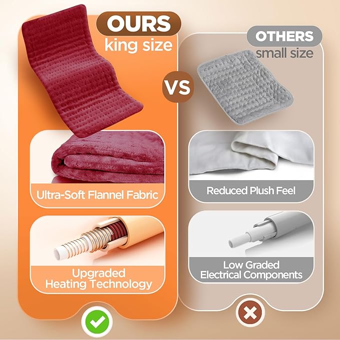 17''x33'' XXXL King Size Heating Pad with 4 Temperature Settings & 2 Auto-Off Countdown Timers, Pain Relief for Back/Neck/Shoulders/Abdomen/Legs, Christmas Gifts for mom dad (Red)