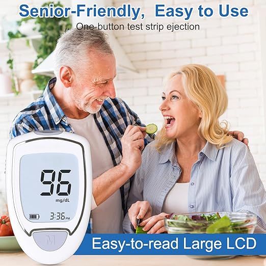 Blood Glucose Monitor, Glucometer Kit with 100 Strips and Lancets, Diabetic Testing Kit with Auto Eject, No Coding, Large Display for Seniors, Blood Sugar Testing Kit for Travel & Home Use
